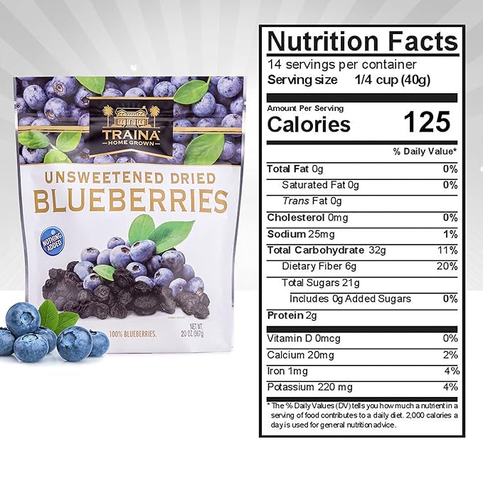 Traina Home Grown Unsweetened Dried Blueberries - Healthy & Non-GMO, Natural Sweet Flavor With No