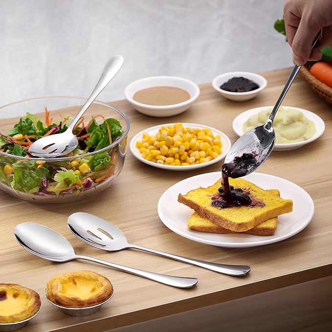 6 Pieces Serving Spoons Set, 8.7 Inch, Includes 3 Serving Spoons and 3 Slotted Spoons, Large