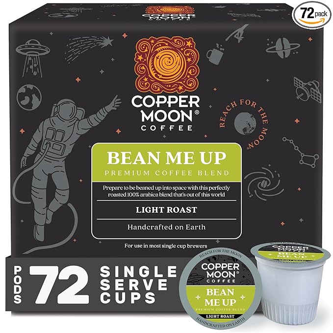 Copper Moon Single Serve Coffee Pods for Keurig K-Cup Brewers, Light Roast, Bean Me Up Blend, 72