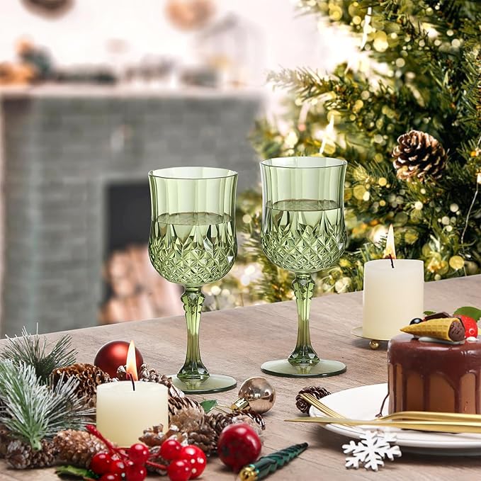 XUWAIDSGN 24 Pcs 7oz Plastic Vintage Wine Glasses Drinking Glasses Unbreakable Wedding Glassware