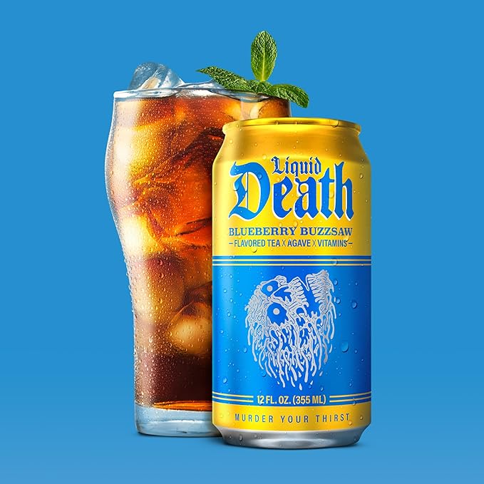 Liquid Death, Blueberry Buzzsaw Flavored Iced Tea, 12-Pack (12 oz Cans), Blueberry Flavored Black