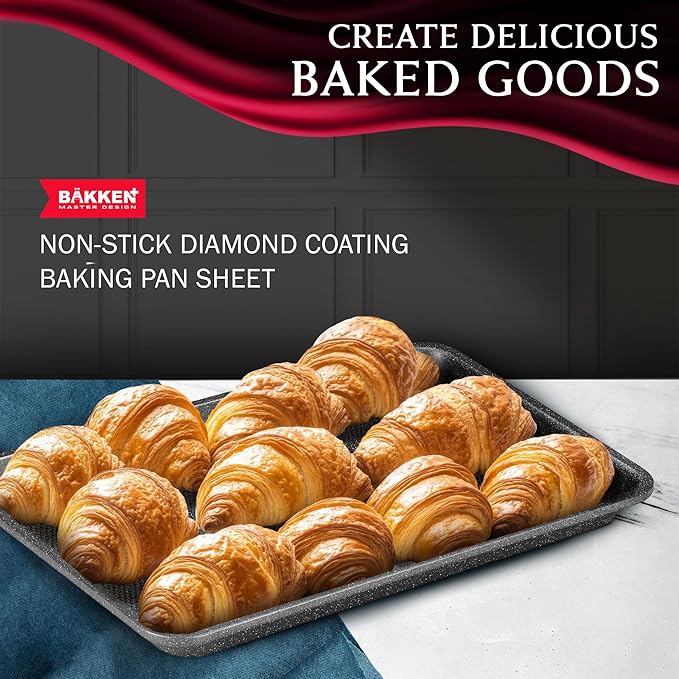 BAKKEN Kitchen Baking Pans - Nonstick Gray Coating, 13.58’’ × 9.65’’ Commercial Grade Carbon Steel