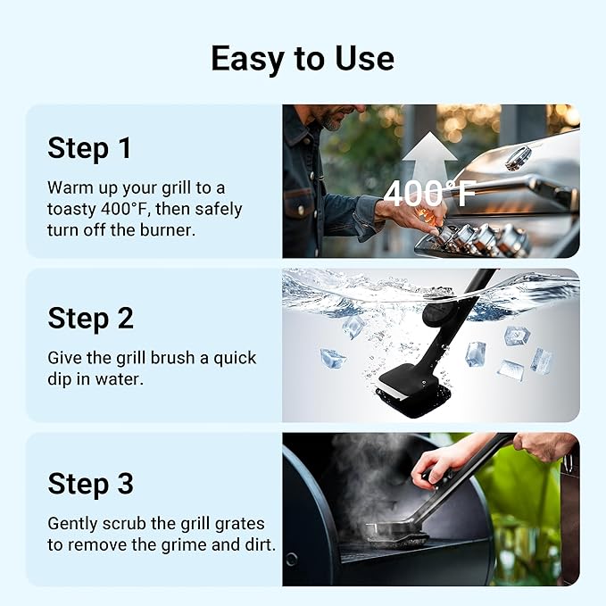 BBQ Grill Brush Bristle Free - 17" Safe Steam Grill Cleaner Brush with Scraper and 3 Brush Heads