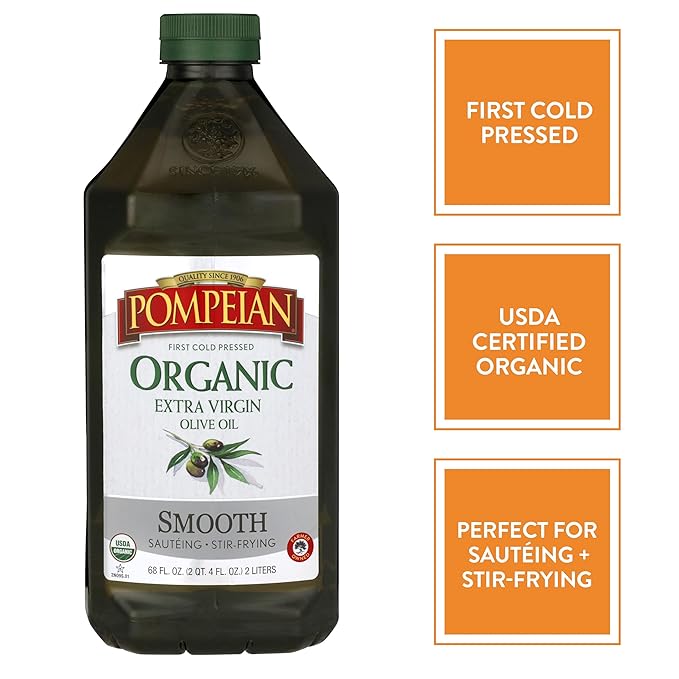 Pompeian USDA Organic Smooth Extra Virgin Olive Oil, Contains Polyphenols, First Cold Pressed, 68