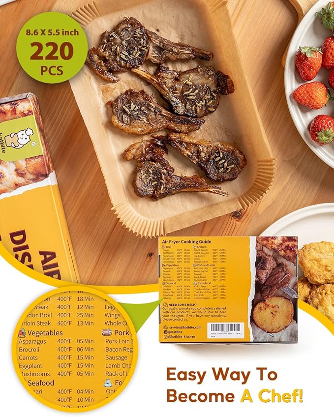 Katbite 220PCS DZ201 Air Fryer Liners Disposable, 8.6x5.5'' Rectangle Airfryer Paper Liners for