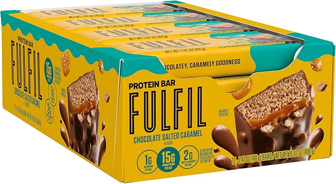 FULFIL Protein Snack Bars, Chocolate Salted Caramel Flavored, Gluten Free with 15g Protein, Pantry