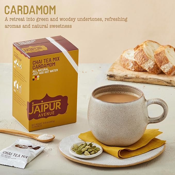 Jaipur Avenue Cardamom Chai Tea Mix Crafted with All-Natural Assam Black Tea, Cardamom, Cane Sugar