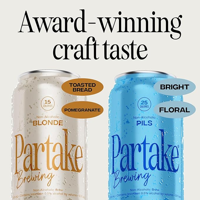 Partake Brewing Craft Non Alcoholic Beer, Variety Pack x 12 Fl Oz Cans - Low Calorie & Carb, No