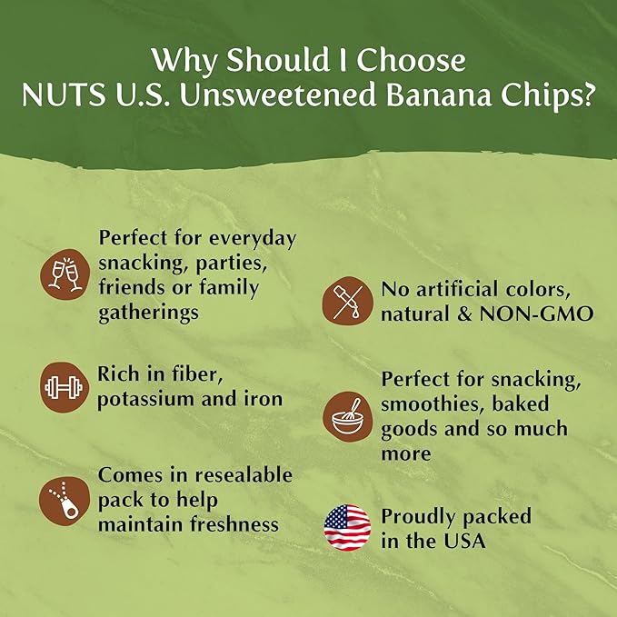 NUTS U.S. - Unsweetened Banana Chips | No Sulphure, Added & No Artificial Colors | NON-GMO |