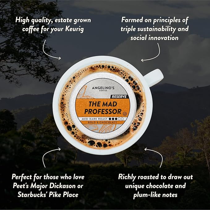 Angelino's Coffee Mad Professor Coffee Pods - Major Colombian Blend, Medium to Dark Roast coffee K