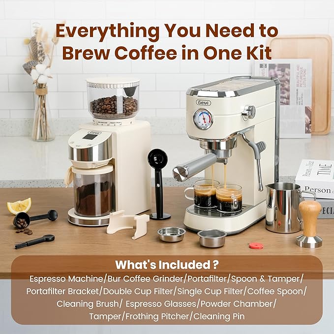 Gevi Espresso Machine 20 Bar with Grinder, Professional Espresso Maker with 35 Precise Grind