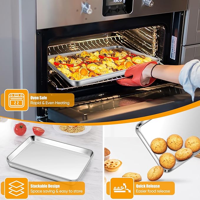 Homikit 1 Pack Baking Sheet, 9 x 13 Inches Stainless Steel Quarter Sheet Pan Set for Baking Cooking