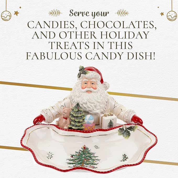 Spode Christmas Tree Gold Collection Figural Santa Dish, 12.25-Inch Holiday Décor Candy Bowl - Fine