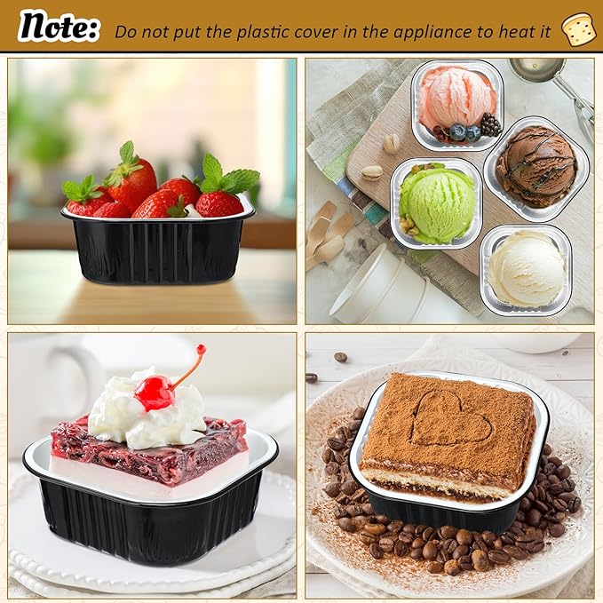 Aoriher 150 Pieces 10 oz Mini Cake Pans with Lids Aluminum Foil Baking Cups Square Disposable 4" x
