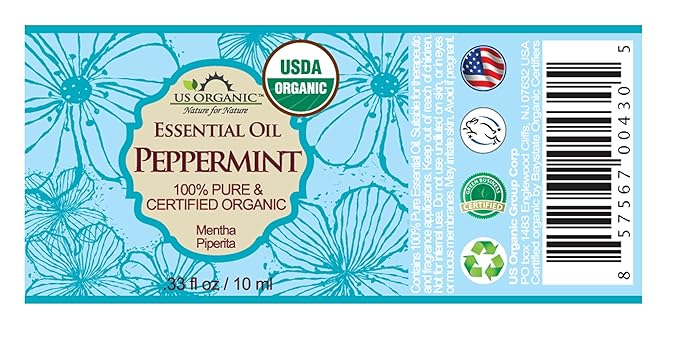 US Organic 100% Pure Peppermint Essential Oil - USDA Certified Organic - 10 ml - w/Improved caps