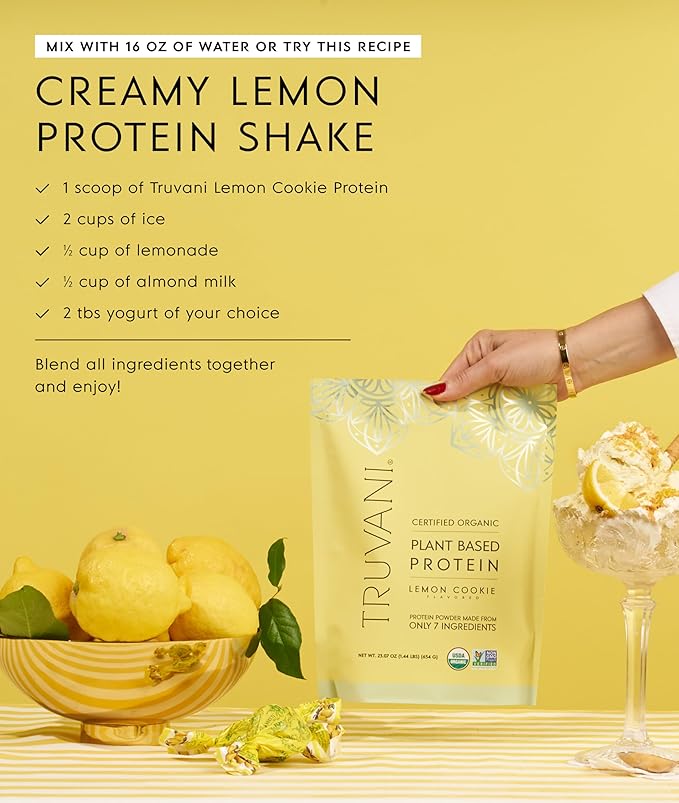 Truvani Vegan Pea Protein Powder | Lemon Cookie | 20g Organic Plant Based Protein | 20 Servings |