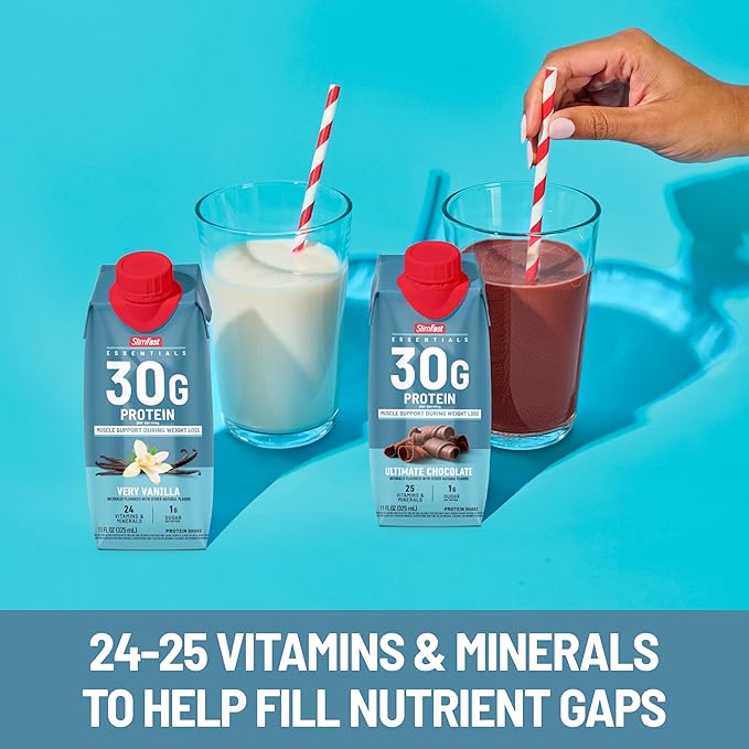 SlimFast Essentials 30g Protein Shake Chocolate, Protein Shakes Ready to Drink, Muscle Support, 1g