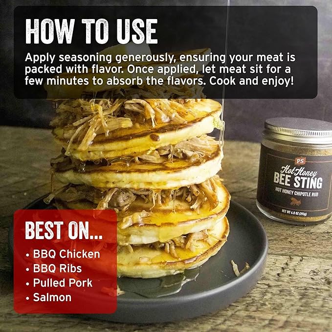 PS Seasoning Bee Sting - Hot Honey Chipotle BBQ Seasoning and Rubs for Smoking, Grilling, Baking