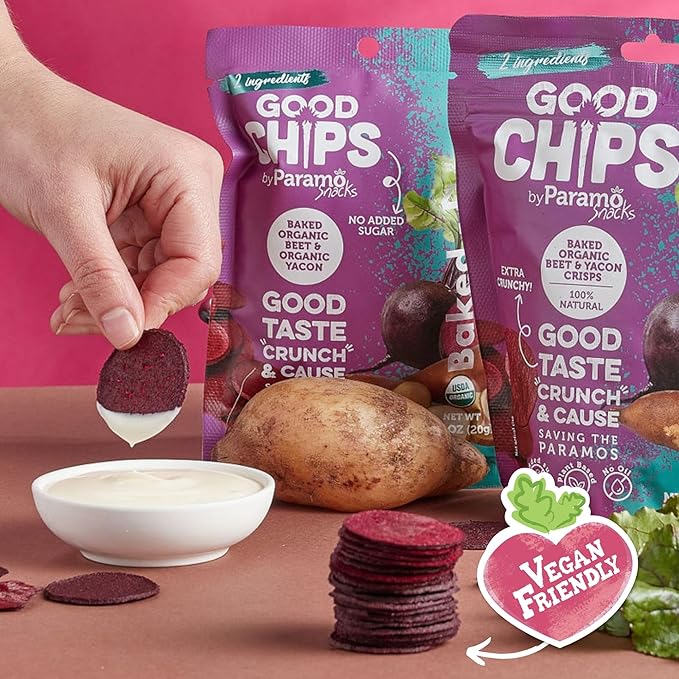 Good Chips Beet & Yacon - Crispy, Baked, No Oil, No Added Salt - Organic, High Fiber, Prebiotic