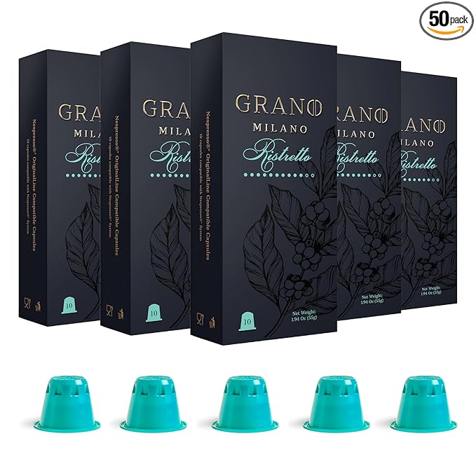 Grano Milano Ristretto - 50 Espresso Pods Compatible with Nespresso Original line, Medium Roast