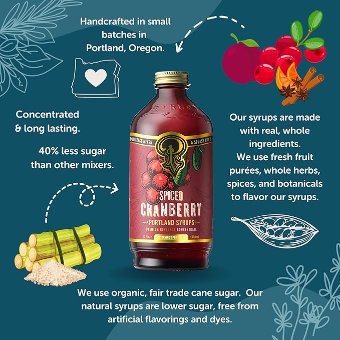 Portland Syrups Spiced Cranberry Syrup - Drink Mixer for Crafting Cocktails, Mocktails, & Seasonal