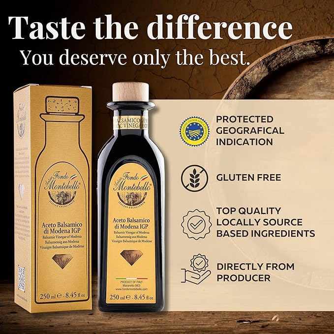 Balsamic Vinegar of Modena 8.45 fl.oz. (250ml), FONDO MONTEBELLO IGP-Certified, Dense and Delicious