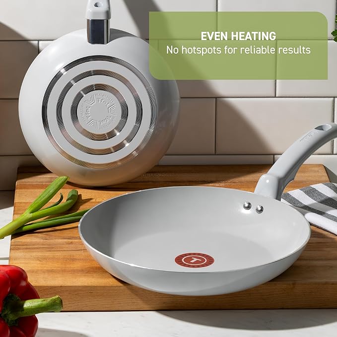 T-Fal Refresh Ceramic Pots and Pans Set, 20-Piece Nonstick Cookware Set, Stockpot, Griddle, Frying