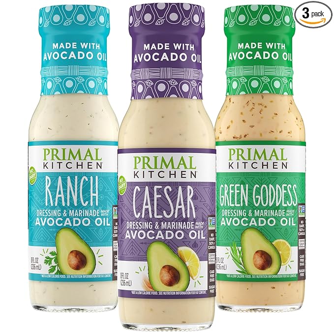 Primal Kitchen Ranch Dressing, Caesar Dressing, and Green Goddess Dressing & Marinade, Made with
