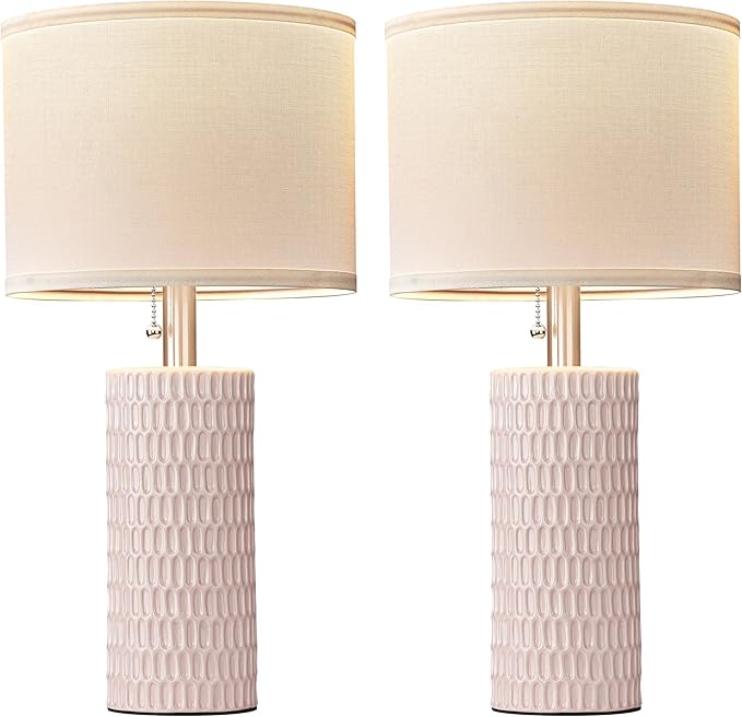 Table Lamps for Living Room Set of 2, Ceramic Table Lamps for Bedroom, 20" Modern Lamps for Night