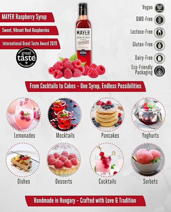 Mayer Hungarian Premium Raspberry Artisanal Syrup ??Award-Winning, All-Natural, Over 50% Real
