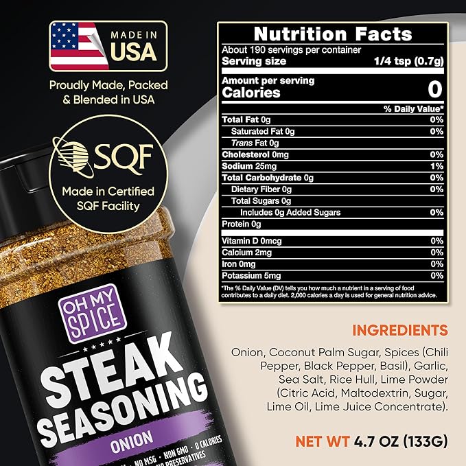 Steak Seasoning Onion Powder Seasoning Mix - Gluten Free & Low Sodium Meat Seasonings for Beef