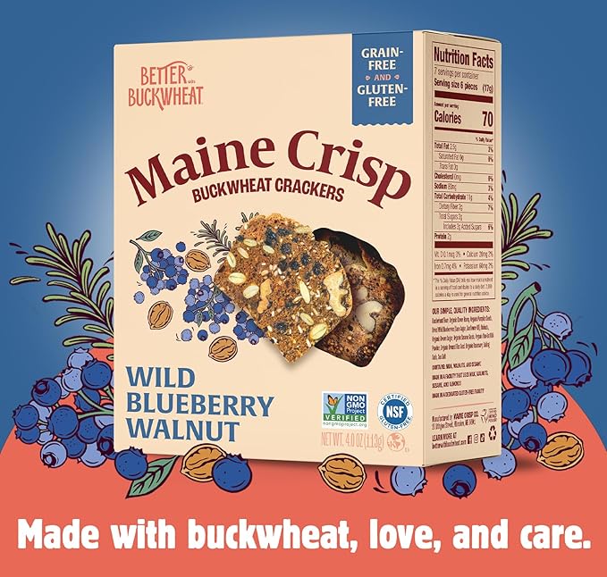 Maine Crisp Wild Blueberry Crisps - Gluten-Free Crackers With Blueberries, California Walnuts &