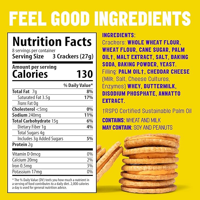 Mavericks Sandwich Crackers Cheddar - Cheese Filled Whole Grain Sandwich Cracker Snack Packs