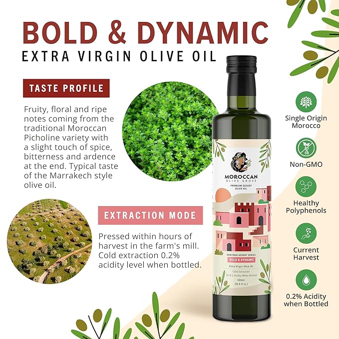 MOROCCAN OLIVE GROVE - The Red Olive Oil, Bold & Dynamic Cold-Pressed Desert Olive Oil Extra