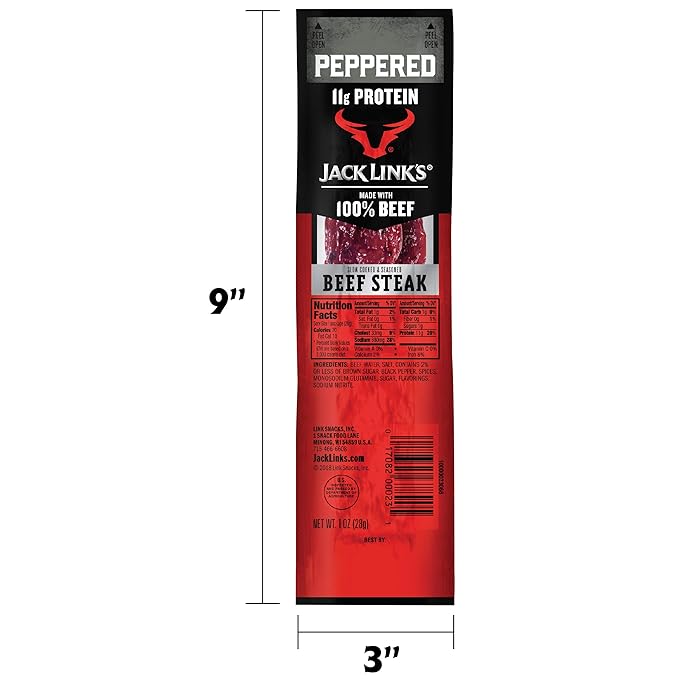Jack Link's Beef Steak, Peppered - Protein Snacks, Meat Snack with 11g of Protein, Made with 100%