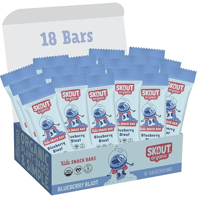 SKOUT Organic Blueberry Blast Real Kids Snack Bars (18 Pack) | Organic Kids Snack Bars |