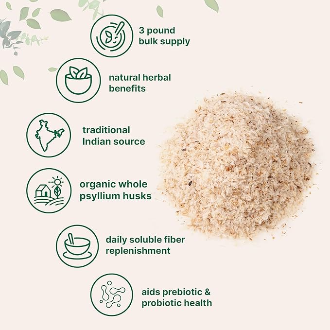 Micro Ingredients Organic Whole Psyllium Husks, 3lbs | Daily Soluble Fiber Supplement | India