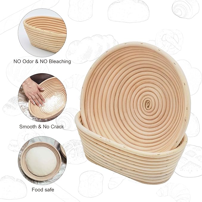 Banneton Bread Proofing Basket,9 Inch Round + 9.8 Inch Oval Sourdough Proofing Baskets with
