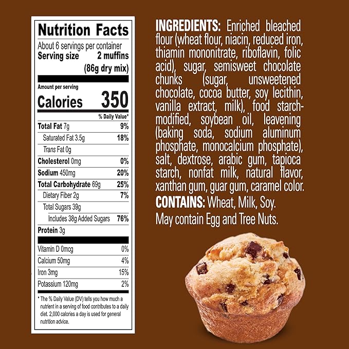Krusteaz Chocolate Chunk Muffin Mix, With Real Chocolate, No Artificial Flavors or Preservatives