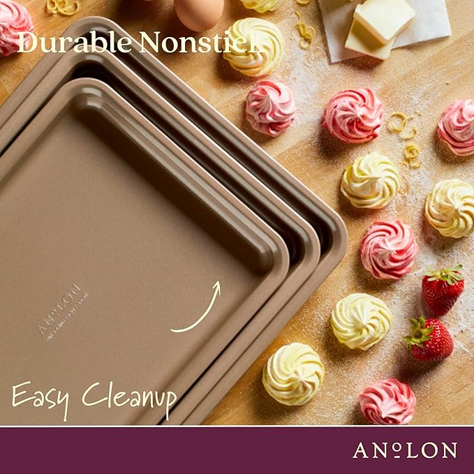 Anolon Gourmet Nonstick Bakeware Set with Nonstick Cookie Sheets / Baking Sheets - 3 Piece, Bronze