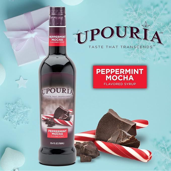 Upouria Peppermint Mocha Coffee Syrup Flavoring, 100% Vegan, Gluten-Free, Kosher, 750 mL Bottle