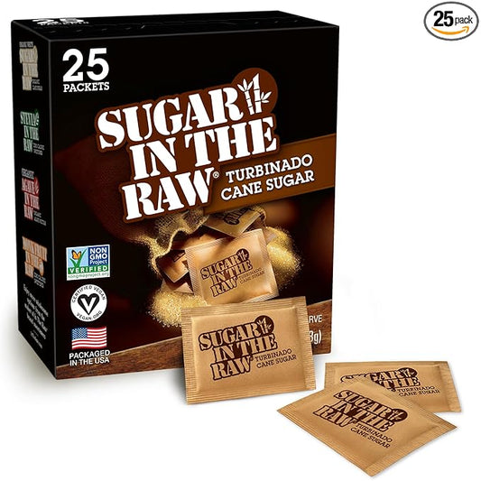 Sugar In The Raw Turbinado Cane Sugar Packets, 25 Ct, Pure, All-Natural Turbinado Sugar, Non-GMO