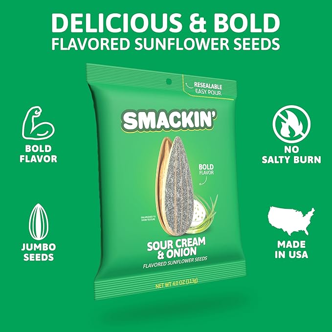 SMACKIN' - Jumbo Roasted Sunflower Seeds, No Salty Burn, American Made, Easy Pour & Seal - Sour