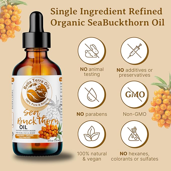 Bella Terra Oils Pure Sea Buckthorn Oil ??1gallon, Enhances Hair and Skin Appearance, Rich in