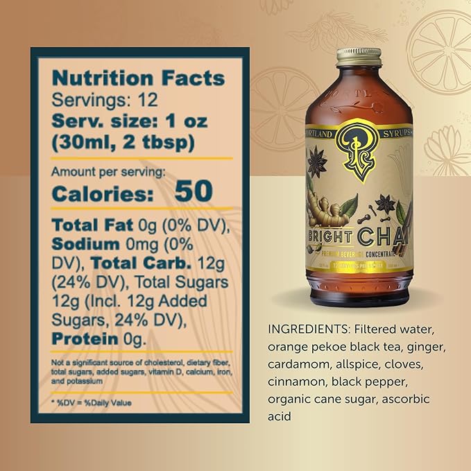 Portland Syrups Bright Chai Syrup - Coffee, Cocktails, Mocktails & Sodas - Premium Concentrate