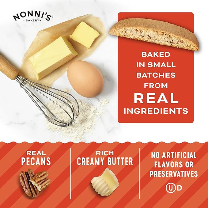 Nonni's Brown Butter Pecan Biscotti, Nutty Pecan Cookie with Rich Browned Butter Flavor, 8