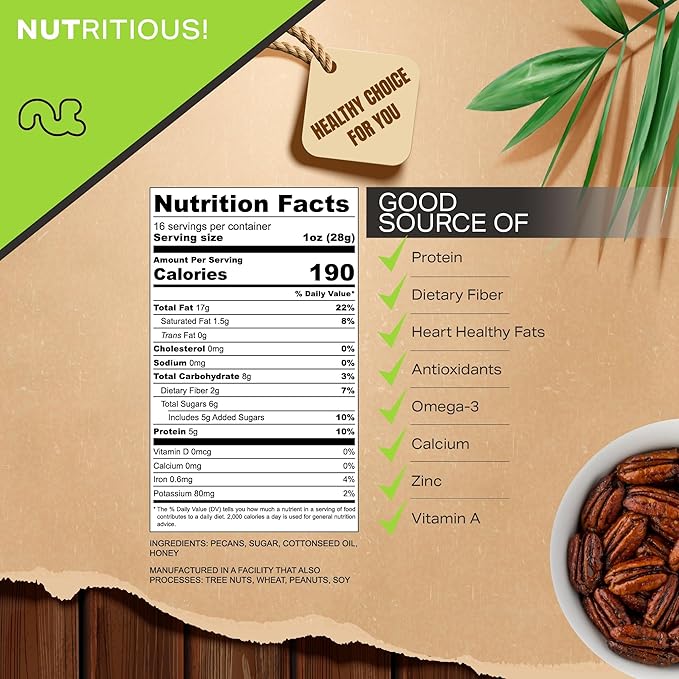 NUT CRAVINGS - Candied Pecans Honey Glazed Praline, No Shell (16oz - 1 LB) Bulk Nuts Packed Fresh