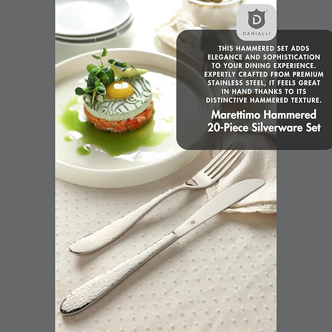 Hammered Silverware Set | Premium 18/10 Stainless Steel Flatware Service for 4 | Heavy-Duty &