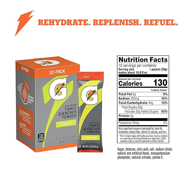 Gatorade Thirst Quencher Powder, Lemon Lime, 12 Oz, 10 count (pack of 8)