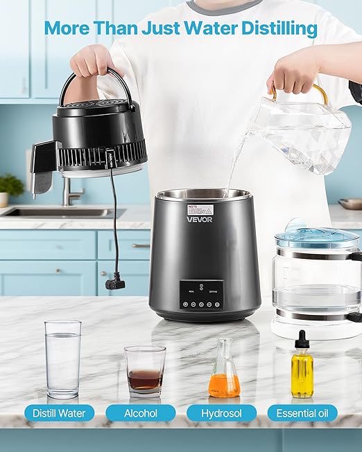 VEVOR Water Distiller, 4L 1.1 Gallon Pure Water Purifier Filter for Home Table Countertop, 750W